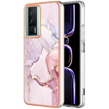 Imagem de Dinglijia Capa de design fino para Xiaomi Poco F5 Pro 5G, TPU macio IMD padrão mármore proteção aprimorada para câmera e tela meninas e mulheres capa moderna para Xiaomi Poco F5 Pro 5G, YBBK ouro rosa