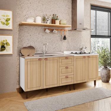 Imagem de Cozinha Pérola 2 Peças Balcão 2 Gavetas 3 Portas e Balcão 2 Portas Yescasa Branco/Carvalho