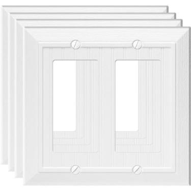 Imagem de Placa de parede decorativa moderna design de grão de madeira retrô capa de tomada para interruptor de luz, interruptor inteligente, regulador, GFCI, tomada USB (pacote com 4, decorador duplo)