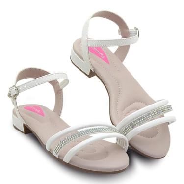 Imagem de Sandália Infantil Menina Rasteirinha Com Brilho Strass Delicada (Branco, BR, Criança de 4 a 8 anos, Numérico, 28)