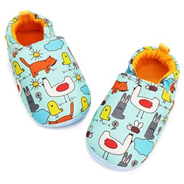 Imagem de LAFEGEN Sapatos de caminhada para bebês meninos e meninas com sola macia antiderrapante, mocassim infantil para recém-nascidos, primeiro andador, chinelo para berço (6 a 24 meses), 01 Blue Chick, 9-12 Months Infant