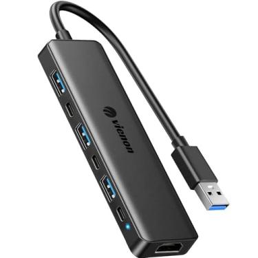 Imagem de VIENON Hub USB 3.0 7 em 1 com HDMI 1080P, USB 3.0, USB 2.0, dados USB C, portas de alimentação USB C, adaptador USB para HDMI para monitor, PC, laptop, desktop compatível com Windows e Mac OS