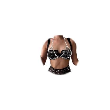 Imagem de Corrente de cintura com pérolas em camadas para mulheres, vestido de pérolas, corrente de barriga, biquíni para festa de verão (sutiã com bolachão), Medium, Pérola artificial, Sem Pedra Preciosa