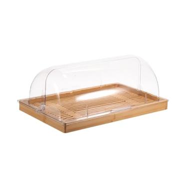Imagem de Generic Suporte de bolo com capa, bandeja de servidor para exibição de frutas, sobremesa, prato de servir, bandeja retangular para creme