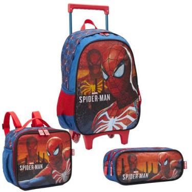 Imagem de Kit Escolar Mochila De Rodinhas Lancheira Estojo Spider Man - Xeryus, 