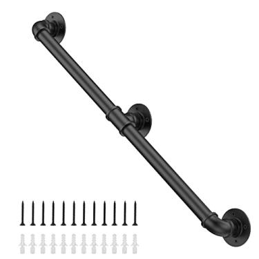 Imagem de willstar Corrimão de escada industrial antiderrapante suporte de parede vintage preto ferro loft corrimão para escadas internas externas varanda deck trilho de mão (1,5 m)