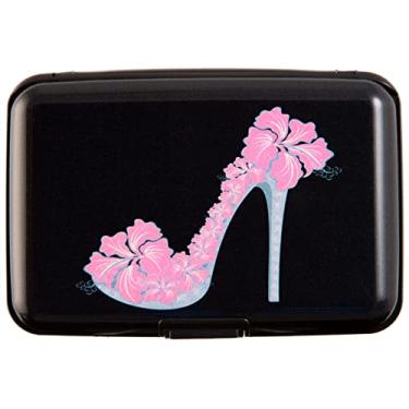 Imagem de Kaabao Porta-cartão de crédito, carteira de metal com bloqueio de RFID, mini fina, capa rígida de alumínio para mulheres e homens, Salto alto florido, 4.3 x 3 x 0.75 inches, Carteira fina