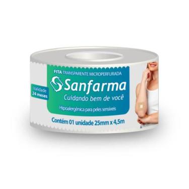 Imagem de Fita Trasparente Microperfurada Sanfarma 25mm x 4,5m 4 Unid