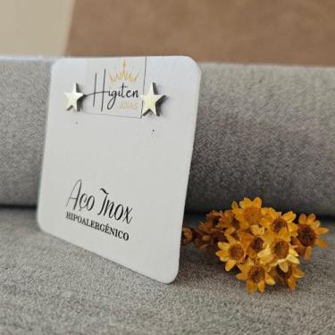 Imagem de Par de Brinco Estrela Minimalista Feminino Aço Inox Não Desbota Não En