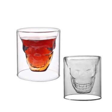 Imagem de Xícara De Café 1 Copos Parede Dupla Vidro 250ml Café Chá Bar--Crânio