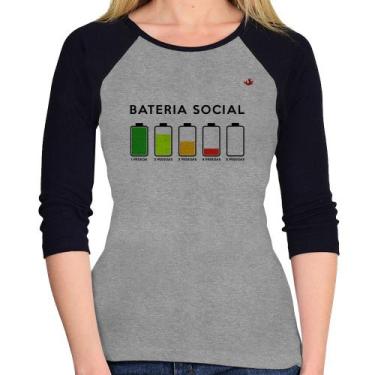 Imagem de Baby Look Raglan Bateria Social Manga 3/4 - Foca na Moda, Cinza, Preto