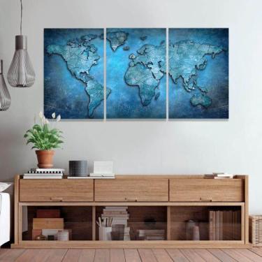 Imagem de Quadro Decorativo 120x60 Mapa Mundi Azul Abstrato Quarto - IQuadros