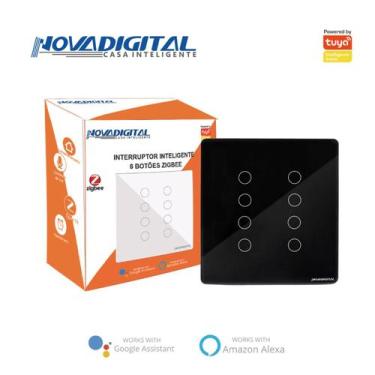 Imagem de Interruptor 8 Teclas 4x4 Zigbee Preto Touch Novadigital Tuya