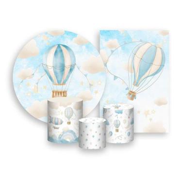 Imagem de Kit 2 Painéis De Festa + Trio De Capas Cilindro - Céu Balões Cute Azul