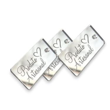 Imagem de Tag Decorativa Acrílicas 3.0x1.0 cm Produto Artesanal Prata Espelhado 