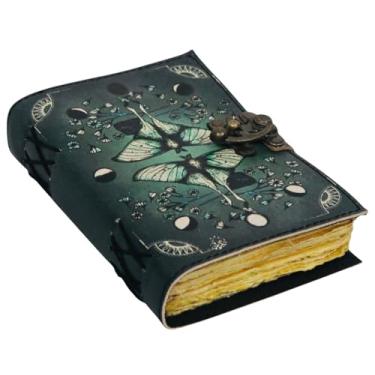 Imagem de ARTISTRY ARTS Livro de feitiços em branco das sombras com fecho de cadeado vintage feito à mão de couro Luna Moths e Morpho borboleta impressão diário oração pagã bruxaria suprimentos Wiccan Decor