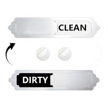 Imagem de Placa Magnética Clean Dirty, 18 x 3,8 cm Lava-louças/Lavanderia Aço Inoxidável Limpar Sujo Indicador Opções Indicador Informa se Pratos/Roupas Estão Limpos ou Sujos Engraçado e Bonito para Adultos