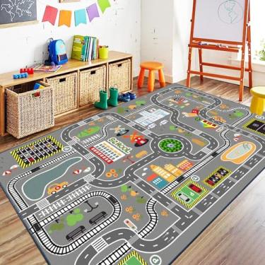 Imagem de Tapete de carro ótimo para brincar com carros e brinquedos, tapete de sala de jogos infantil com suporte de borracha, área de jogo para bebês, crianças, crianças, educacionais, aprender sobre trânsito