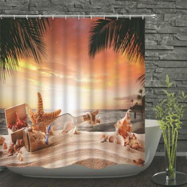 Imagem de Cortinas de chuveiro à prova d'água estampadas com conchas do mar e ondas do mar, cortina de banho, tela de banho de poliéster com 12 ganchos, JWW213, 180 * 180 cm