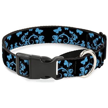 Imagem de Buckle-Down Coleira de cachorro Butterfly Garden preta/azul martingale, 3,8 cm de largura, serve para pescoço de 40,6 a 58,4 cm - médio