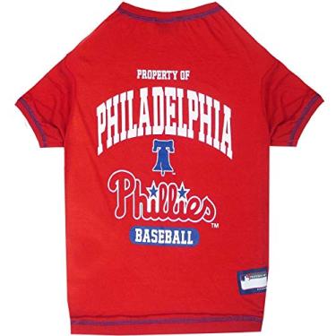 Imagem de Camiseta para cães MLB Phillellies, pequena. – Camiseta licenciada para a equipe de animais de estimação colorida com logotipos do time
