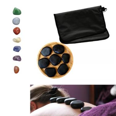 Imagem de Kit Massagem 6 Pedras Quentes Vulcânicas + Bolsa Térmica + 7 Cristais dos Chakras - Massagem Basalto, Pedras para Massagem Corporal, Terapias de Relaxamento e Equilíbrio Energético (127v)