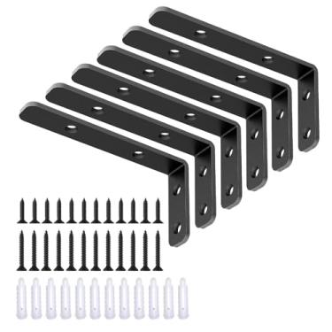 Imagem de LSK Suporte Em L De 6 Peças, Suporte De Canto De Metal Resistente, Suporte De Prateleira De 4"×2" (100×50 Mm), Carga Máxima: 42 Lb, Suporte De Ângulo De Junta Para Placa De Madeira, Preto