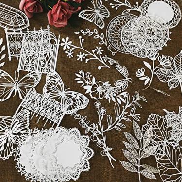 Imagem de 40 peças de folhas de papel de scrapbook de renda com recorte vintage, moldura, flores, recorte branco de borboleta, papel decorativo faça você mesmo, papel de papelaria de papel para artesanato para materiais de diário de balas de lixo