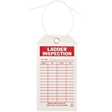 Imagem de Brady 86665 7,6 cm de largura x 14 cm de altura B-853 Cartolina, etiqueta de escada vermelha sobre branca, cabeçalho "inspeção de escada", pacote com 100