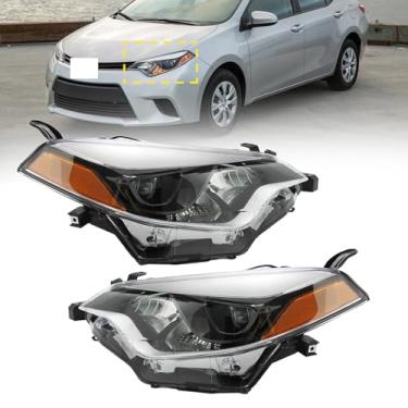 Imagem de F CARFITTING Conjunto de farol adequado para Toyota Corolla 2014-2016 [Sedan de 4 portas] Substituição do farol de halogênio lado do passageiro preto refletor âmbar sem lâmpadas