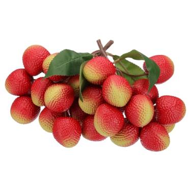 Imagem de PATIKIL 2 cachos de lichia artificial, simulação de plástico, lichia falsa, realista, realista, modelo de fruta falsa para decoração de casa, cozinha, festa, adereços de fotografia (cada conjunto de
