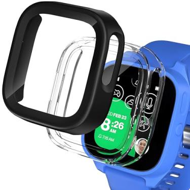 Imagem de [Pacote com 2] Capa compatível com protetor de tela Gizmo Watch 3 Adventure para crianças, capa de vidro temperado de policarbonato rígido para Verizon Gizmo Watch 3 Adventure, preto + transparente