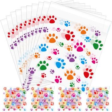 Imagem de Pasimy 200 peças de plástico com estampa de pata para animais de estimação, sacos de celofane autoadesivos, transparentes, sacos de doces de aniversário para festa de cachorro (transparente e