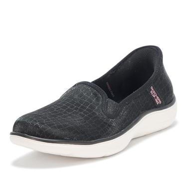 Imagem de Skechers Mocassim feminino com estampa de cobra flexível e radiante sem as mãos, Preto/ouro rosa, 38
