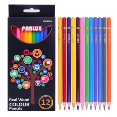 Imagem de PABLUE Lápis de cor, núcleo macio premium, 12 lápis de cor profissionais para adultos, escola e livro de colorir, lápis de desenho de artista com um pincel de cor de água para misturar, esboçar,
