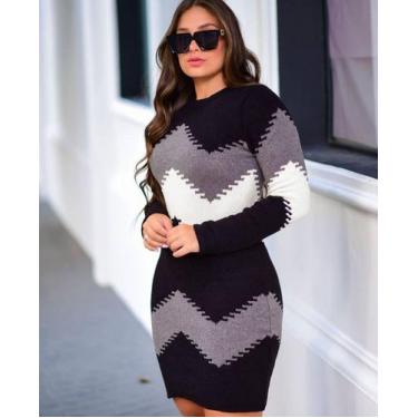 Imagem de Vestido trico mousse manga longa - Andresa Lima, Preto, M