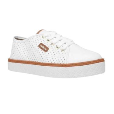 Imagem de Tênis Moleca Casual Microperfuros Cadarços Feminino Branco, Branco, 36