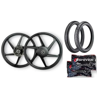Imagem de Par Roda 6 Palitos Titan Fan 150 + Par Pneus Vipal ST300 90/90-18 2.75-18 + Camaras SHIVER