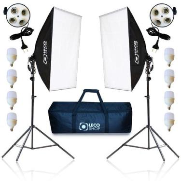 Imagem de Kit 2 Soft Box Quadruplo 50 X 70 mais 2 Tripés 2m + 8 Lâmpadas e 1 bol