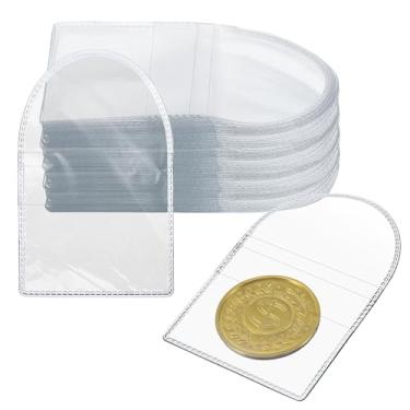 Imagem de Xindojuz 50 peças protetoras de moedas, 8,4 × 5,5 cm capas de moedas de plástico para todas as moedas, porta-moedas individuais de meio dólar, bolsas pequenas para colecionadores de moedas