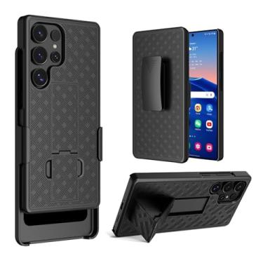 Imagem de HIDAHE Capa para Samsung Galaxy S25 Ultra 5G Slim Combo Shell com suporte giratório clipe de cinto coldre capa protetora resistente versão 2025, preta