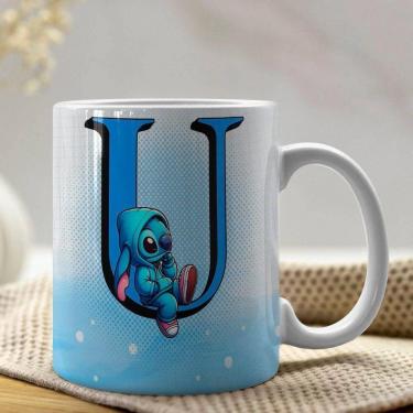 Imagem de Caneca De Porcelana Stitch Letras A-z 325ml Azul U