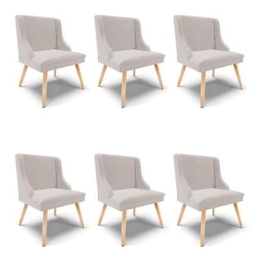 Imagem de Kit 06 Cadeiras Veludo Cinza Pés Palito Natural - DROSSI