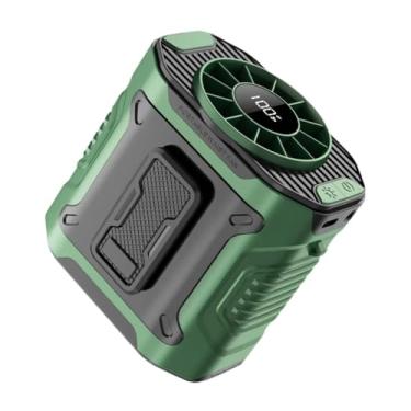 Imagem de FLCPJGV Função de iluminação LED da cintura portátil Função pendurada do pescoço Fan prático recarregável Ajustável 100 velocidades para viagens ao ar livre, Verde
