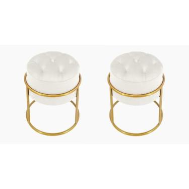 Imagem de Kit 2 Puff Banqueta Estofado Decorativo Base De Ferro Capitonê Suede O
