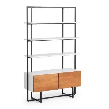 Imagem de Estante 4 prateleiras 2 portas em Madeira Aço Carbono e MDF Branco Ind
