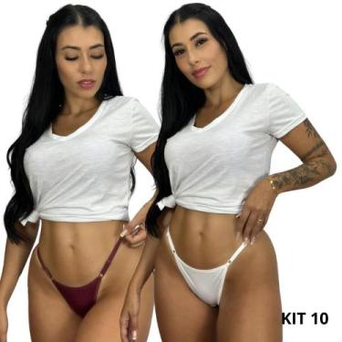 Imagem de Kit 10 Calcinhas Fio Dental Duplo Sexy Microfibra Com Regulagem Latera