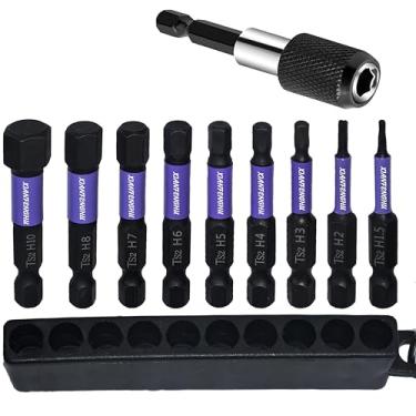 Imagem de H1.5-H10 Conjunto de brocas Allen de cabeça sextavada de impacto 1/10.2 cm Cabeça de lote de broca com soquete de extensão de 6 mm (10 peças)