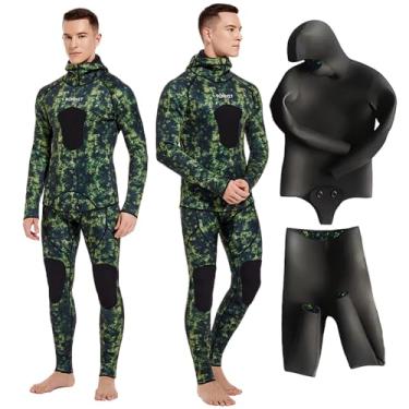 Imagem de DEMMET Neoprene Células Abertas Wetsuit 3MM-5MM Caça Peixe roupa de mergulho Homens Camuflagem Wetsuit Com Capuz 2 Peças de Manga Longa Manter Quente (5MM green, XX-Grande)
