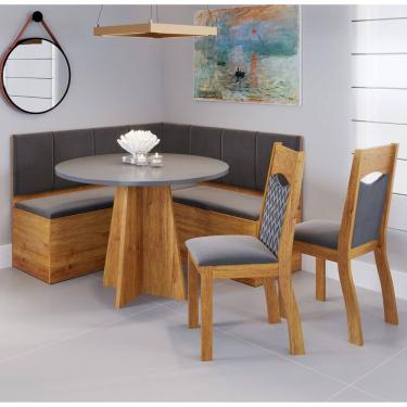 Imagem de Canto Bau com Mesa Redonda Uriah Com 2 Cadeiras Pietra Cobre/Cinza Brilho/Grafite - Casa Giulia